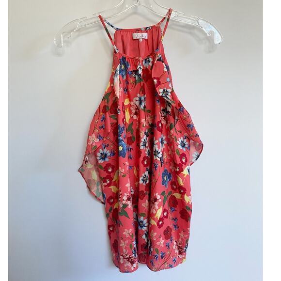 Parker Pink Floral Print Keyhole Ruffle Tank Top - M - Picture 3 of 13